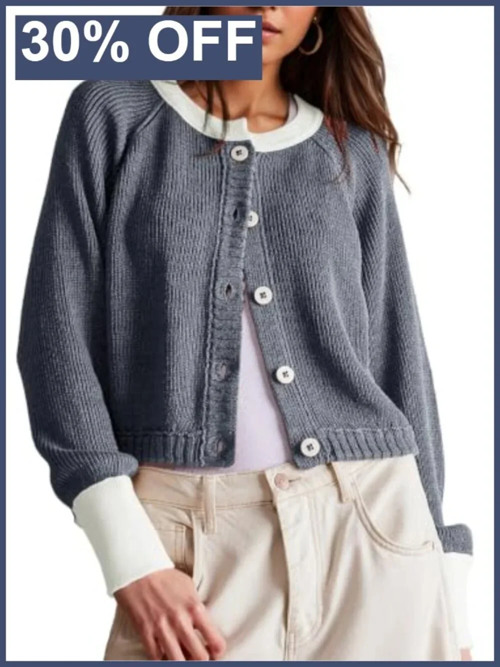 Womens Cropped Cardigan Sweater Long Sleeve Button Down Open Front